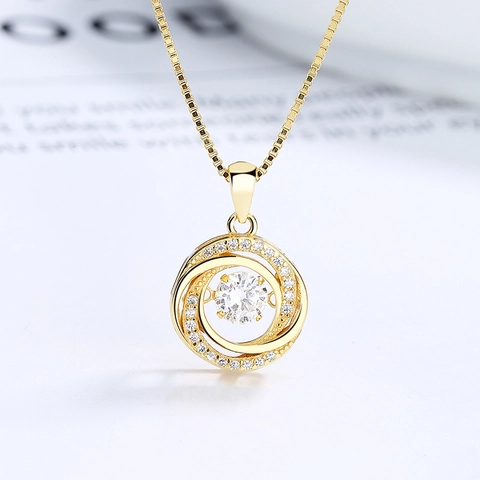 925 Sterling Silver Dancing Stone Round Pendant Only Without Chain Rhinestone Minimalist Niche Jewelry For Women Gift