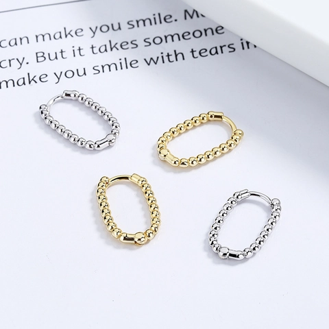 Orecchini a Cerchio a U in Argento Sterling 925 con Perline Minimalisti Geometrici Huggie per Donna Gioielli Vintage