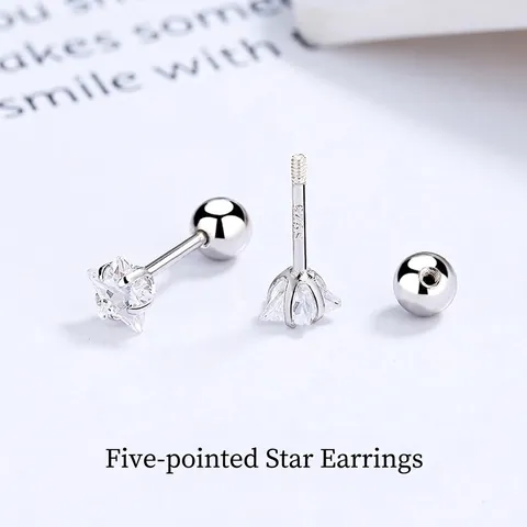 925 Sterling Silber Stern Ohrstecker Für Damen Einfache Kleine Zirkonia Schraubverschluss Helix Ohrring Piercing Modeschmuck