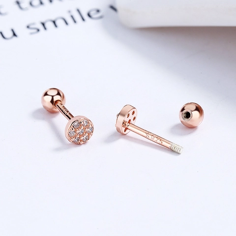 Minimalist 925 Sterling Silver Geometric Stud Earrings Triangle Round Screw Back Rhinestone Inlaid Piercing Jewelry For Women