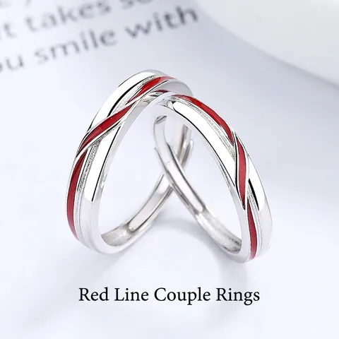 925 Sterlingsilber Rote Linie Paar Ringe Für Herren Damen Minimalistisch Emaille Verstellbare Offene Ringe Mode Schmuck