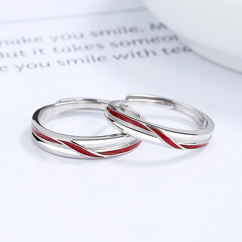 925 Sterlingsilber Rote Linie Paar Ringe Für Herren Damen Minimalistisch Emaille Verstellbare Offene Ringe Mode Schmuck
