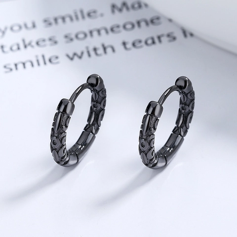 Orecchini a Cerchio in Argento Sterling 925 Intagliati Vintage per Uomo Donna Design Bastone Re Scimmia Minimalisti Gioielli Gothic