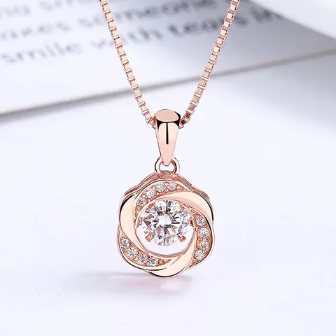 925 Sterling Silver Round Dancing Stone Necklace For Women Minimalist Rhinestone Geometric Pendant Box Chain Commute Jewelry