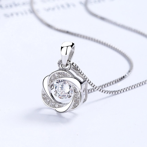 925 Sterling Silver Round Dancing Stone Necklace For Women Minimalist Rhinestone Geometric Pendant Box Chain Commute Jewelry