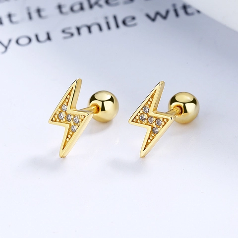 S925 Sterling Silver Lightning Stud Earrings For Women Minimalist Rhinestone Screw Back Piercing Ear Bone Studs Jewelry Gift