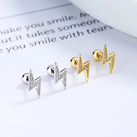 S925 Sterling Silver Lightning Stud Earrings For Women Minimalist Rhinestone Screw Back Piercing Ear Bone Studs Jewelry Gift