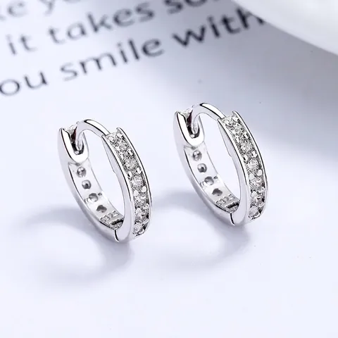 Boucles d'Oreilles Créoles Minimalistes en Argent Sterling S925 Avec Strass pour Femmes Boucles d'Oreilles Huggie Mode