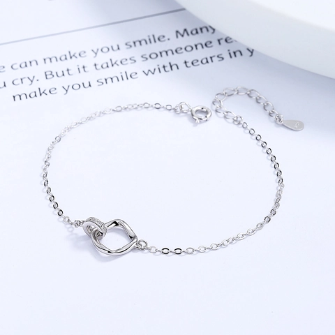 925 Sterling Zilver Mobius Ineengrijpende Ring Armband Voor Vrouwen Minimalistische Strass Armband Sieraden Cadeau