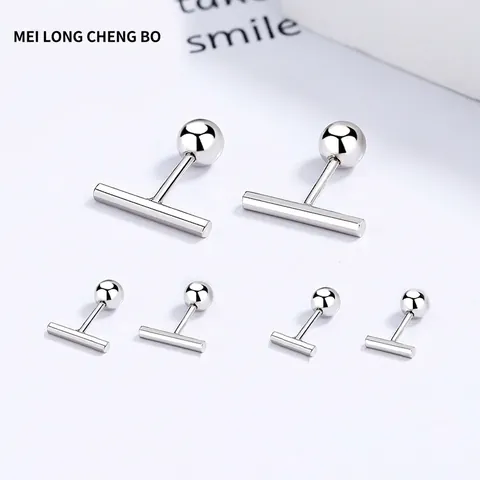 Orecchini a Bottone a Barra in Argento Sterling 925 Minimalisti Lucidati a Specchio a Forma di T Geometrici Piccoli per Donna Gioielli Regalo