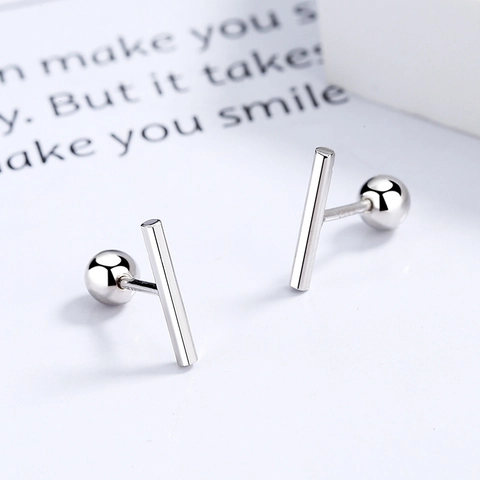 Orecchini a Bottone a Barra in Argento Sterling 925 Minimalisti Lucidati a Specchio a Forma di T Geometrici Piccoli per Donna Gioielli Regalo