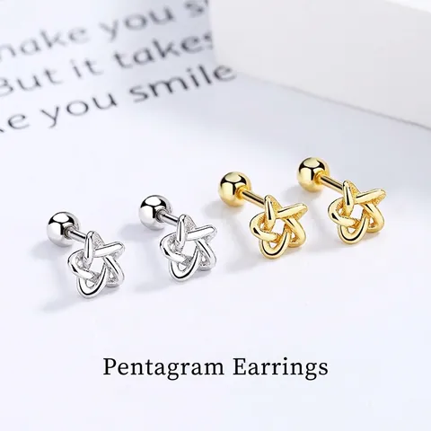 Orecchini a Bottone a Stella in Argento Sterling 925 per Donna Minimalista Design Traforato Chiusura a Vite Gioielli Geometrici Placcati Platino Oro