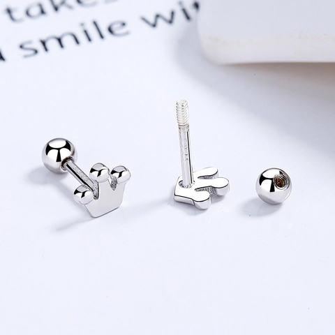 Orecchini a Bottone a Corona in Argento Sterling 925 per Donna Minimalista Design di Nicchia Piccoli con Chiusura a Vite Gioielli Ipoallergenici