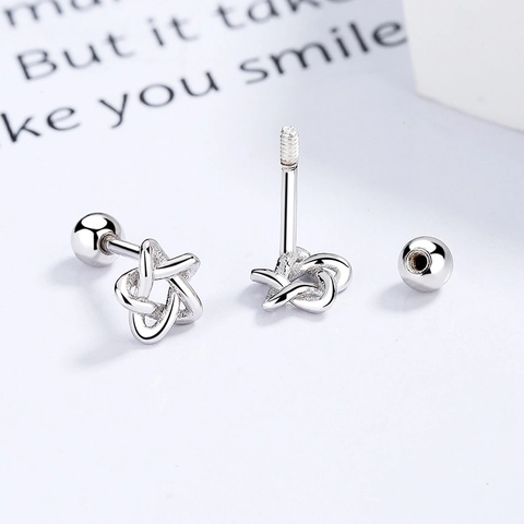Orecchini a Bottone a Stella in Argento Sterling 925 per Donna Minimalista Design Traforato Chiusura a Vite Gioielli Geometrici Placcati Platino Oro