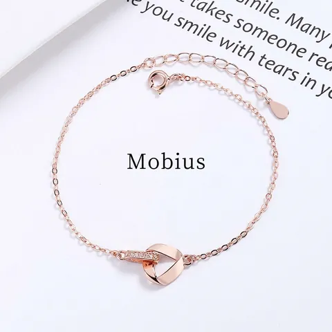 925 Sterling Zilveren Mobius Ring In elkaar grijpende Armband Voor Vrouwen Minimalistisch Geometrisch Strass Schakelarmband Verstelbaar Sieraden Cadeau