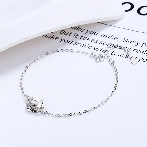 925 Sterling Zilveren Mobius Ring In elkaar grijpende Armband Voor Vrouwen Minimalistisch Geometrisch Strass Schakelarmband Verstelbaar Sieraden Cadeau