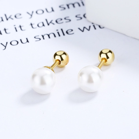 Orecchini a Bottone in Argento Sterling 925 Con Perla Artificiale Tonda Per Donna Orecchini Minimalisti Chiusura a Vite Gioielli