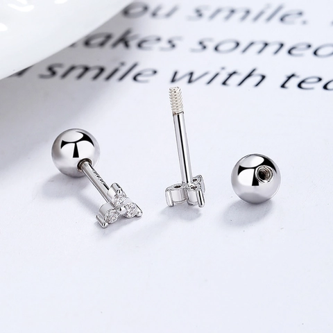 Minimalist 925 Sterling Silver Clover Screw Back Stud Earrings For Women Rhinestone Triangle Tiny Ear Bone Piercing Jewelry