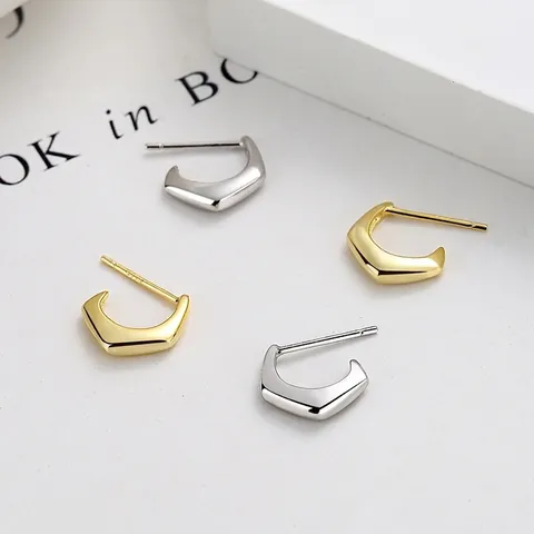 925 Sterling Silver Geometric C-Shaped Stud Earrings Minimalist Modern Polished Fashion Hoop Earrings For Women Jewelry Gift