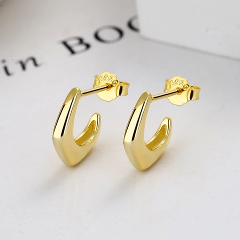 925 Sterling Silver Geometric C-Shaped Stud Earrings Minimalist Modern Polished Fashion Hoop Earrings For Women Jewelry Gift