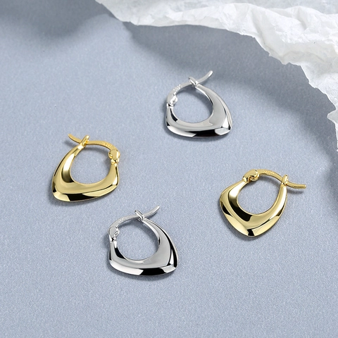 Orecchini a Cerchio Geometrici a Triangolo in Argento Sterling 925 per Donna Stile Freddo Oro Argento Galvanizzato Gioielli