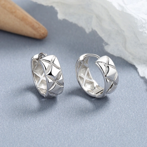 Pendientes de Aro de Plata de Ley 925 con Textura de Diamante Acolchada para Mujer Joyería Geométrica Minimalista Chapada en Oro Plata