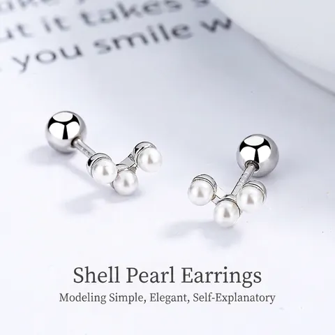 925 Sterling Silver Artificial Pearl Stud Earrings Women Simple Niche Design Screw Back Bone Studs Platinum Gold Jewelry