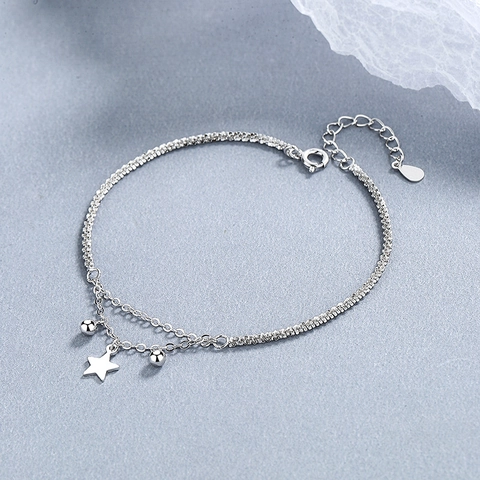 925 Sterlingsilber Doppelschichtige Stern Armband Für Damen Funkelnde Geometrische Perlenkette Minimalistischer Ins Stil Verstellbarer Modeschmuck Geschenk