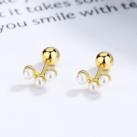 925 Sterling Silver Artificial Pearl Stud Earrings Women Simple Niche Design Screw Back Bone Studs Platinum Gold Jewelry