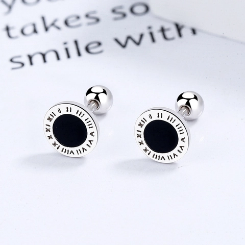 Orecchini a Bottone in Argento Sterling 925 Numeri Romani per Donna Uomo Minimalisti Smalto Nero Rosso Rotondi Gioielli a Vite