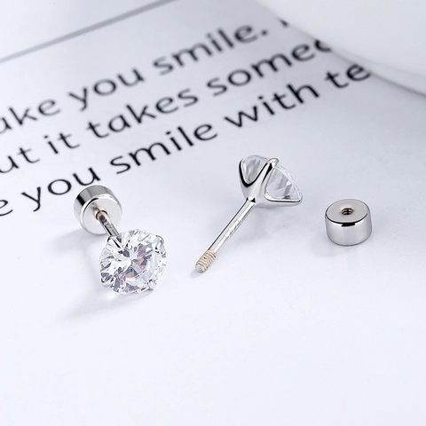 925 Sterling Silver Cubic Zirconia Stud Earrings For Women Four Prong Screw Back Minimalism Small Cartilage Jewelry Gift