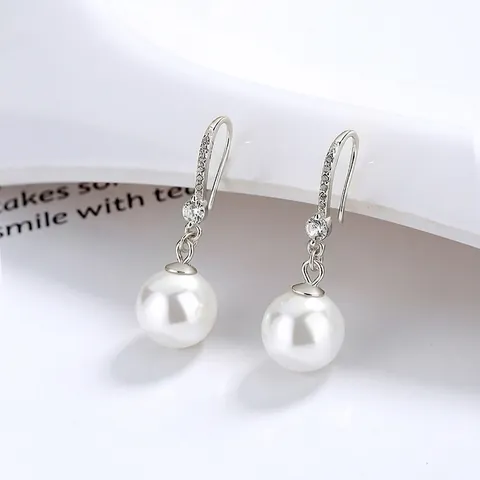 Boucles d'Oreilles Pendantes en Argent Sterling 925 avec Perle Artificielle Boucles à Crochet avec Strass pour Femme Bijoux de Mode