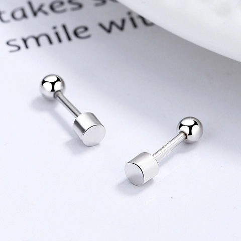 Minimalist 925 Sterling Silver Cylinder Screw Stud Earrings For Women Ins Style Tiny Geometric Ear Bone Jewelry Gift