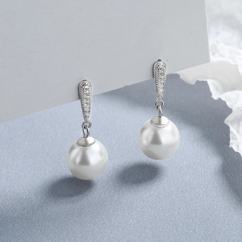 925 Sterling Silver Artificial Pearl Drop Earrings Elegant Water Drop Rhinestone Dangle Earrings For Women Jewelry Gift