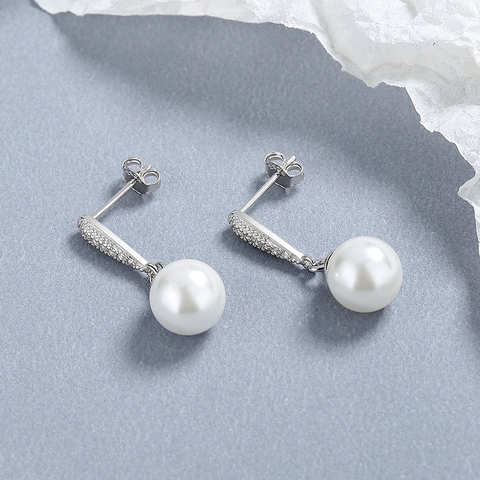 925 Sterling Silver Artificial Pearl Drop Earrings Elegant Water Drop Rhinestone Dangle Earrings For Women Jewelry Gift