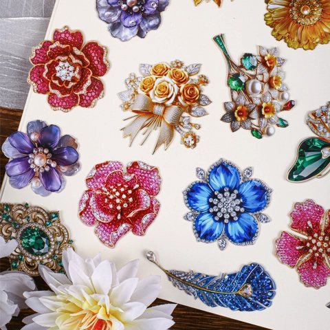 Confezione Adesivi Scrapbook PET Retrò Stile Fiore Farfalla Pietra Preziosa Decorazione Diario DIY Temi Multipli Inclusi