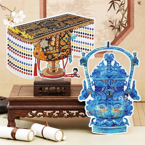 Vintage Chinesischer Stil DIY Puzzle PET Aufkleber Set Kaiserkrone Antike Bronze Artefakt Muster Dekorative Aufkleber Für Scrapbooking Journaling Dekoration