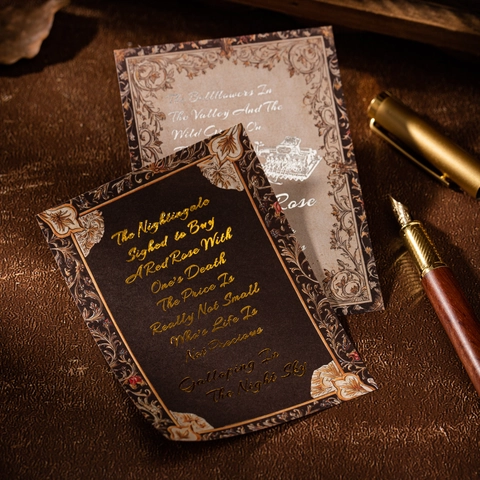 Retro Medieval Poems Series Decorative Material Paper White Kraft Paper With Gold Foil For DIY Scrapbooking Journaling Decor
