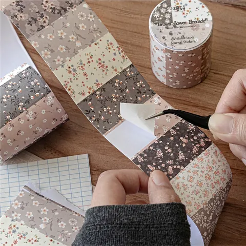Retro Floral White Kraft Paper Washi Tape Writable Die-Cut Flower Pattern Decorative Adhesive Masking Tape For DIY Scrapbooking Journaling