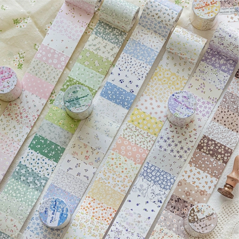 Retro Floral White Kraft Paper Washi Tape Writable Die-Cut Flower Pattern Decorative Adhesive Masking Tape For DIY Scrapbooking Journaling