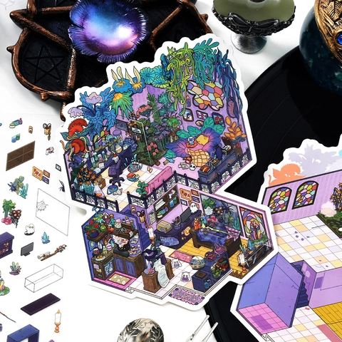 Infeelme Deco Scene Stickers Isometric Fantasy Room Interior DIY Journaling Scrapbooking PET Material Decorative Stickers
