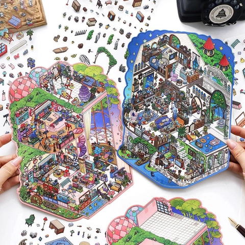 Isometric Miniature Scene Stickers PET Decorative Decals For Scrapbooking Journaling Furniture House Design Stationery Art Supplies