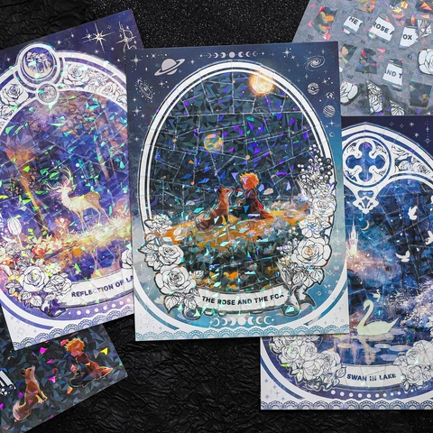 Vintage Classical Shell Light Holographic Decorative Stickers For Scrapbooking DIY Journal Fairy Tale Prince Theme Stickers