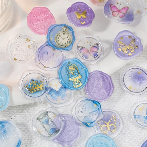 Vintage Wax Seal Style 3D Epoxy Stickers Floral Butterfly Series Hot Stamping Decorative Stickers For DIY Scrapbooking Journal Material