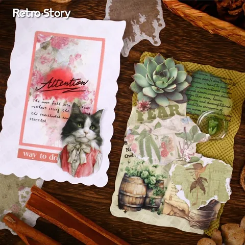 Retro Scrapbooking Sticker Series Vintage Washi Paper Decorative Floral Botanical Decals For Journaling DIY Arts Crafts Diary Stationery