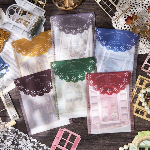 Retro Hollow Window Shape Translucent Tracing Paper Stickers For Scrapbooking DIY Journal Decorative Art Background Materials