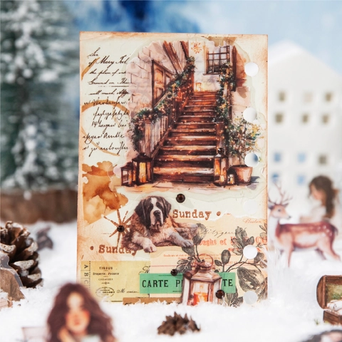 Σειρά Warm Times PET Αυτοκόλλητα Βίντατζ Scrapbooking Αυτοκόλλητα Για Journaling Διακόσμηση Χειμωνιάτικο Τοπίο Εικονογραφήσεις Χαρακτήρων Ρετρό Γραφική Ύλη