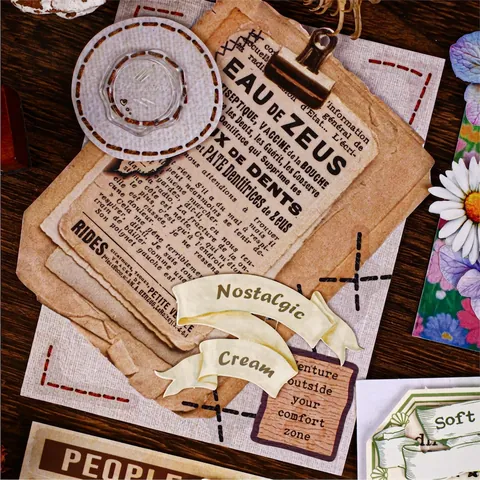 Retro Story 15Pcs Daydream Series Cardstock Stickers Vintage Ribbon Scroll Design Aesthetic Scrapbooking Deco Stationery