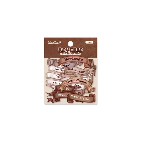 Retro Story 15Pcs Daydream Series Cardstock Stickers Vintage Ribbon Scroll Design Aesthetic Scrapbooking Deco Stationery
