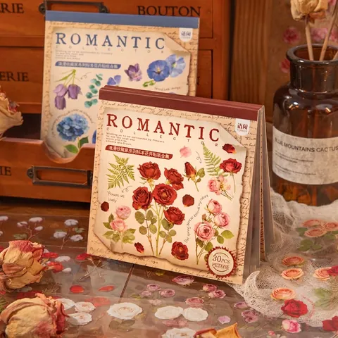 Vintage PET Waterdicht Bloemen Specimen Stickerboek Romantisch Botanisch Floraal Decoratieve Stickers DIY Journaling Materiaal